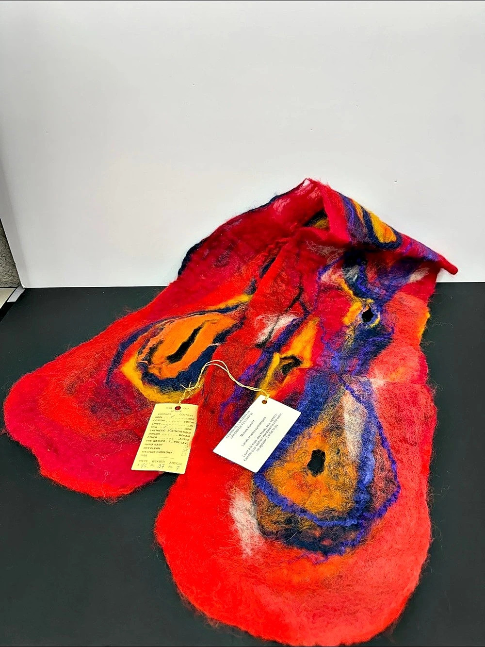 Vintage Michele Aumont Handmade Felted Wool Silk Scarf Wearable Art Lakeshore We